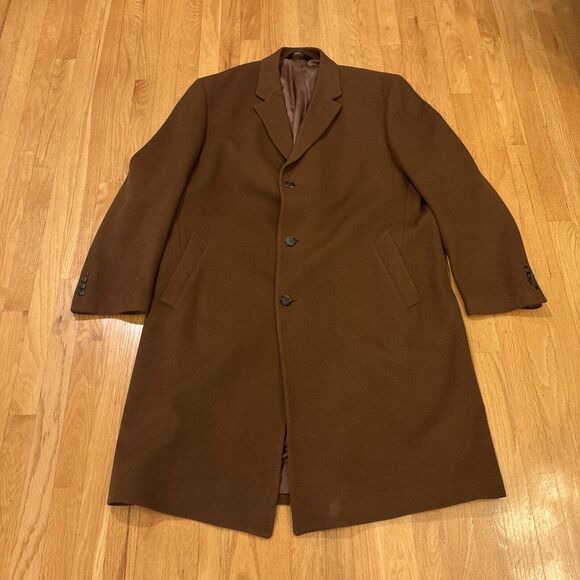 Jos A Bank Winter Pea Coat Mens Size 46L Brown Formal Wool Jacket - Picture 1 of 6